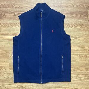 Polo Ralph Lauren Mens L Blue Navy Full Zip Cotton Vest Pockets Golf Performing
